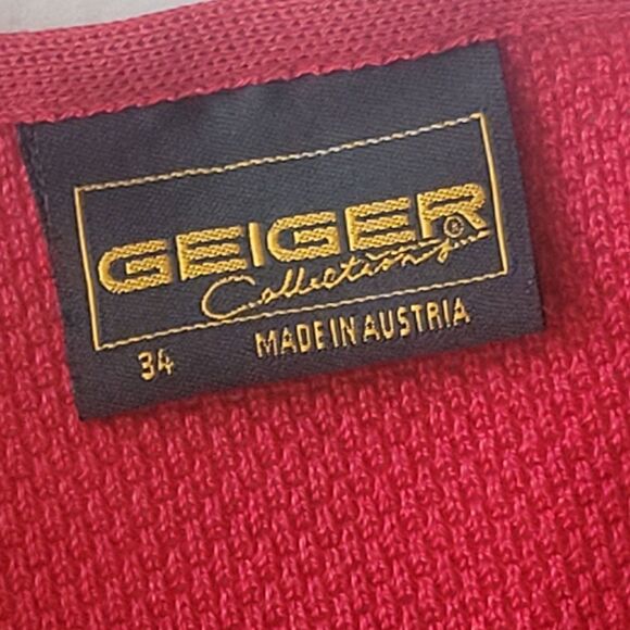 Vintage GEIGER 100% Cotton Red Spring Cardigan Sweater Jacket  Size 34  US XS S - Picture 2 of 9